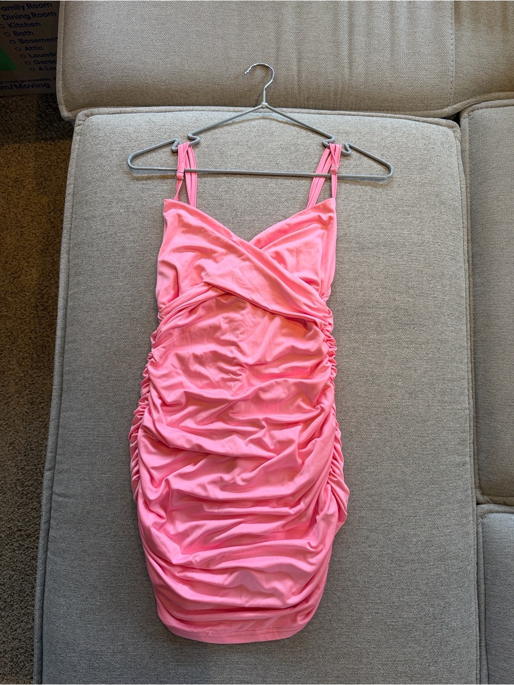 Hot Pink Ruched Cowl-Front Mini Dress